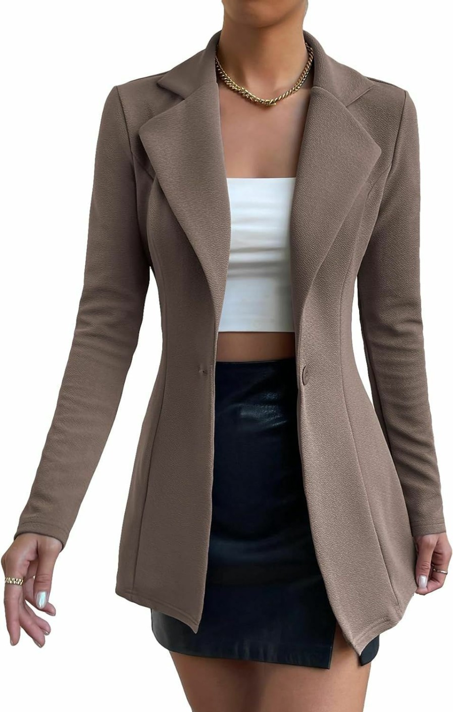 Clearance MakeMeChic Makemechic Women'S Long Sleeve Single Button Lapel Collar Blazer Jackets Coat