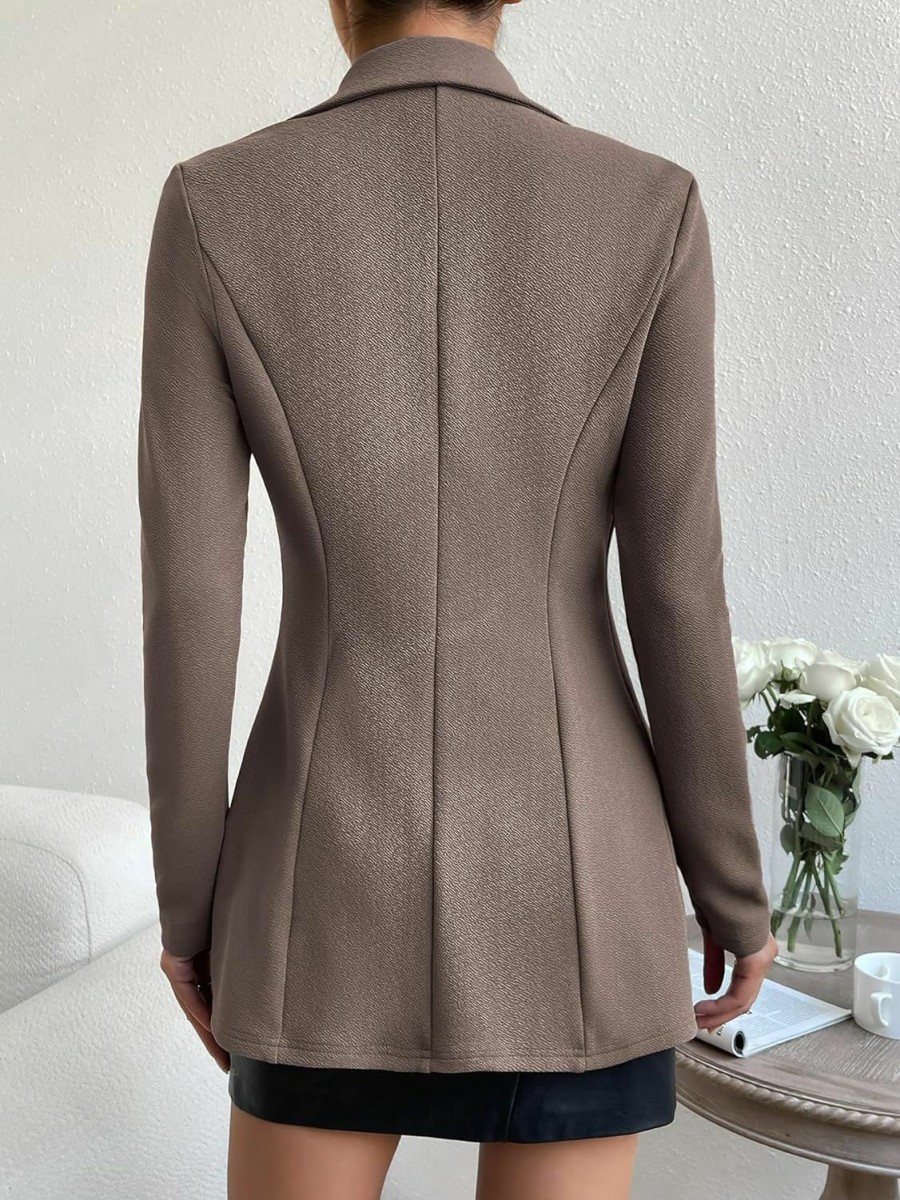 Clearance MakeMeChic Makemechic Women'S Long Sleeve Single Button Lapel Collar Blazer Jackets Coat