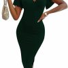 Clearance Bdwinz Women'S 50S Vintage Elegant Ruffle Short Sleeve V Neck Bodycon Midi Pencil Dress For Work