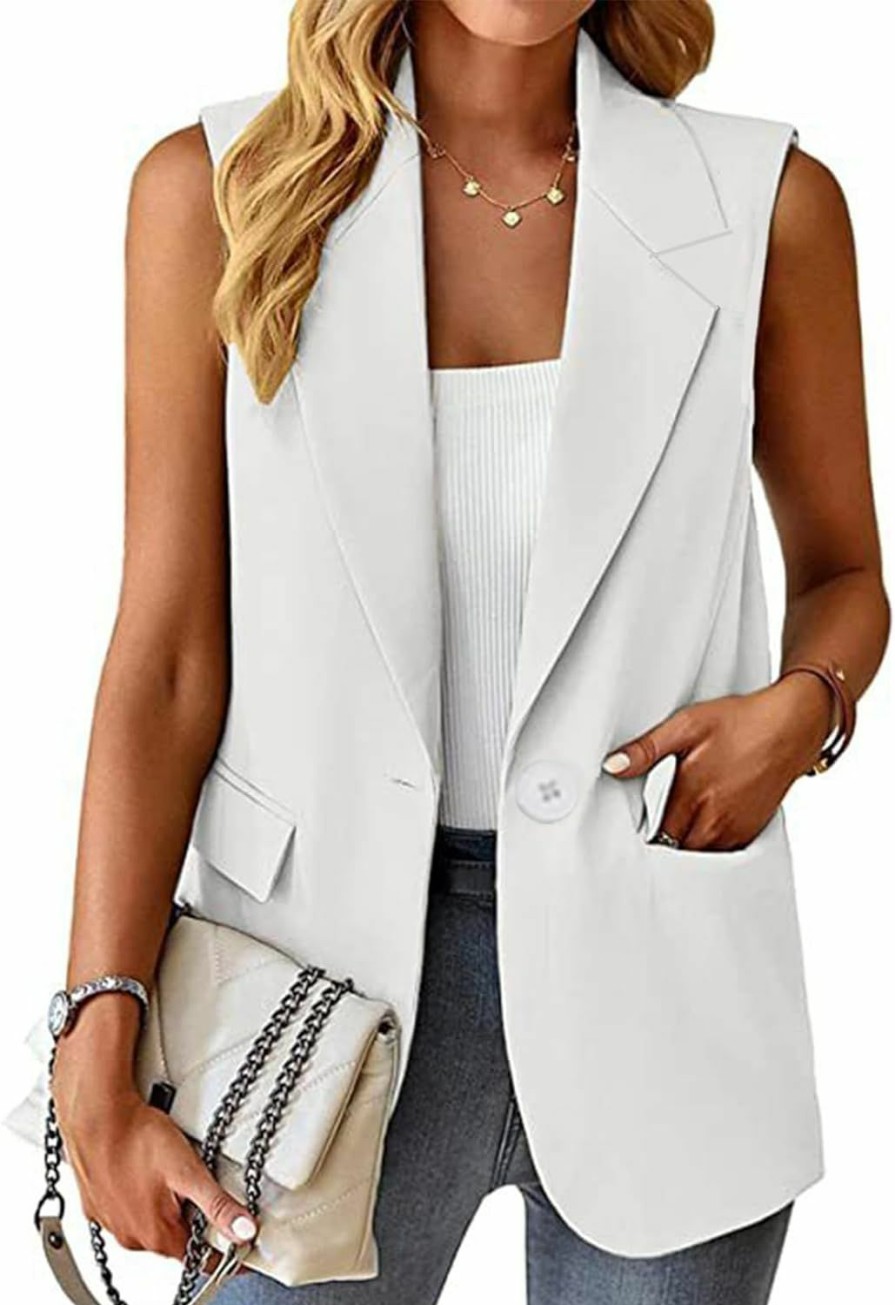 Online CALMR Sleeveless Blazers For Women Casual Open Front Vest Jacket Single Breasted Office Blazer With Pockets