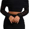 Hot CSDAJIO Women'S 2 Piece Club Outfits For Women Ruched Mesh Long Sleeve Off Shouler Crop Top And Bodycon Mini Skirt Set