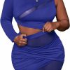 Wholesale Floerns Floerns Women'S Plus Size Ruched Skirt Set Contrast Mesh Crop Top 2 Piece Outfit