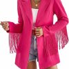 Clearance WDIRARA Wdirara Women'S Fringe Trim Button Front Long Sleeve Lapel Neck Party Blazer