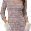 Best Allegra K Allegra K Elegant Work Dress For Women 3/4 Sleeve Plaid Tweed Bodycon Dresses