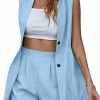 New Floerns Floerns Women'S 2 Piece Solid Double Breasted Vest Blazer With High Waist Shorts Set