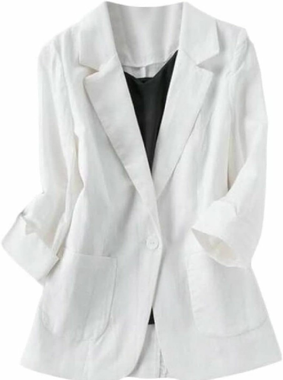 Online Jofemuho Jofemuho Womens Casual Solid Cotton Linen 3/4 Sleeve Short Ol Work Blazer Jacket Coat