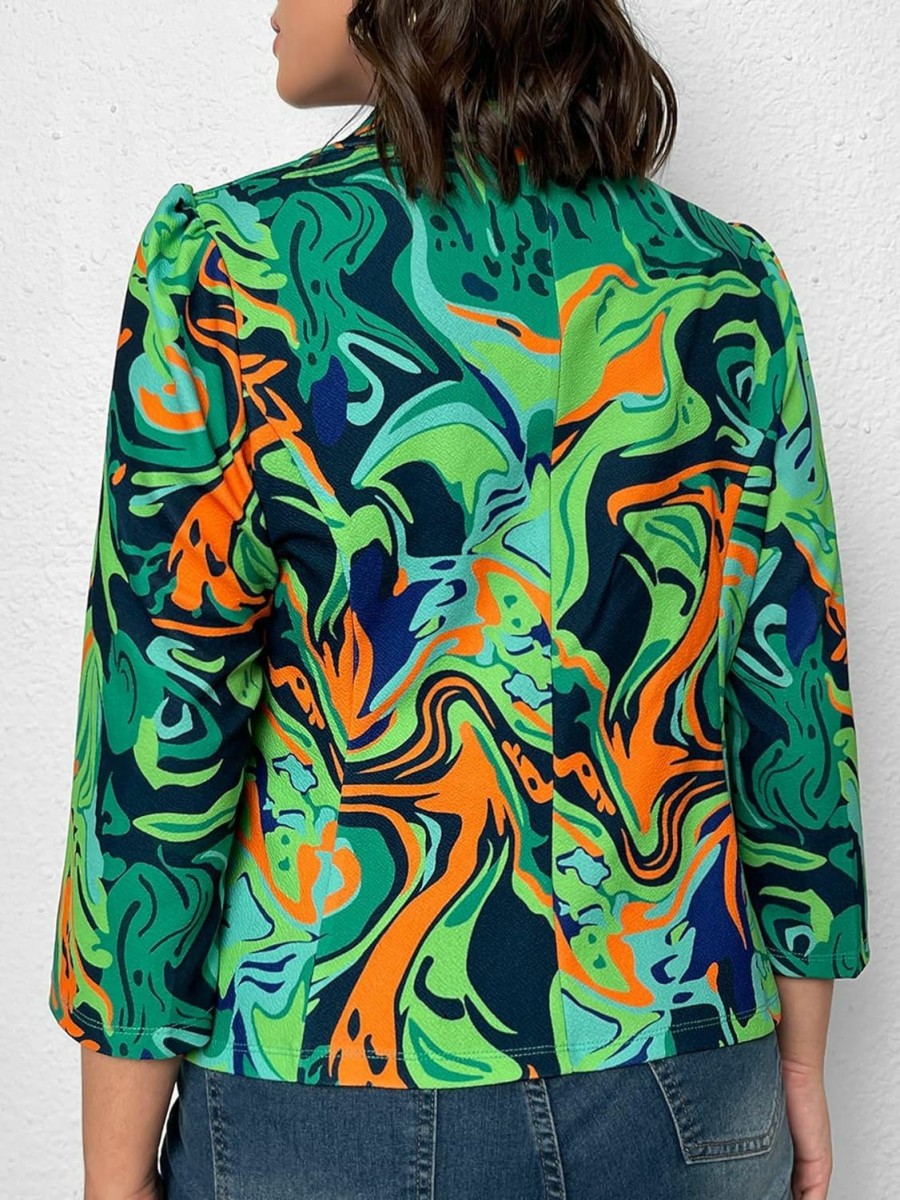 Wholesale WDIRARA Wdirara Women'S Printed Open Front 3/4 Sleeve Blazer Ruffle Jacket Outerwear