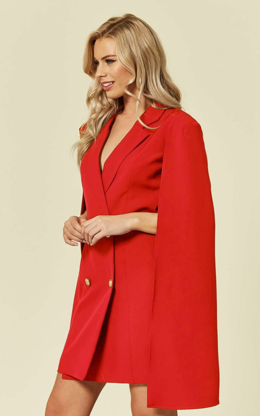 New EXTRO&VERT Extro&Vert Cape Blazer Dress For Women Gold Buttons Double Breasted Split Sleeve Casual Outfit