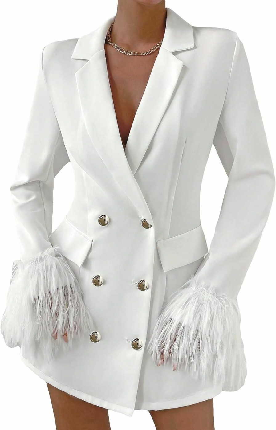 Wholesale WDIRARA Wdirara Women'S Faux Fur Cuff Long Sleeve Button Front Blazer Elegant Jacket