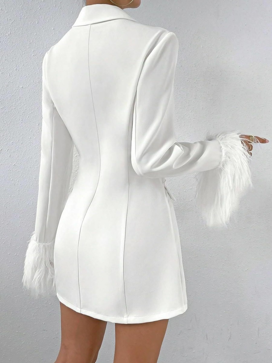 Wholesale WDIRARA Wdirara Women'S Faux Fur Cuff Long Sleeve Button Front Blazer Elegant Jacket