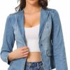 Hot Allegra K Allegra K Women'S Stretchy Jean Jacket Lapel Collar One Button Long Sleeve Work Casual Light Weight Denim Jackets