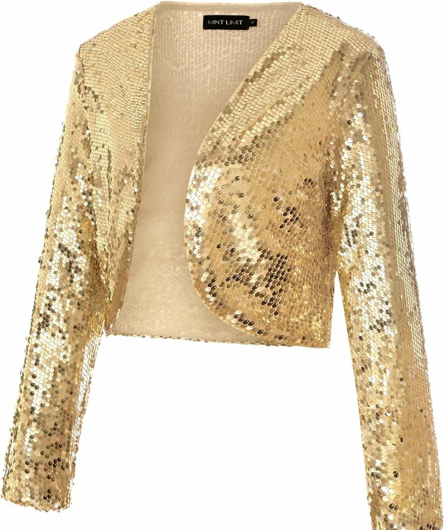 New MINTLIMIT Mintlimit Women'S Sequin Shrug Bolero Long Sleeve Open Front Party Sparkly Cropped Cardigan Glitter Shiny Jackets