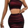 New Verdusa Verdusa Women'S 2 Piece Outfit Ruched Mesh One Shoulder Cami And Bodycon Skirt