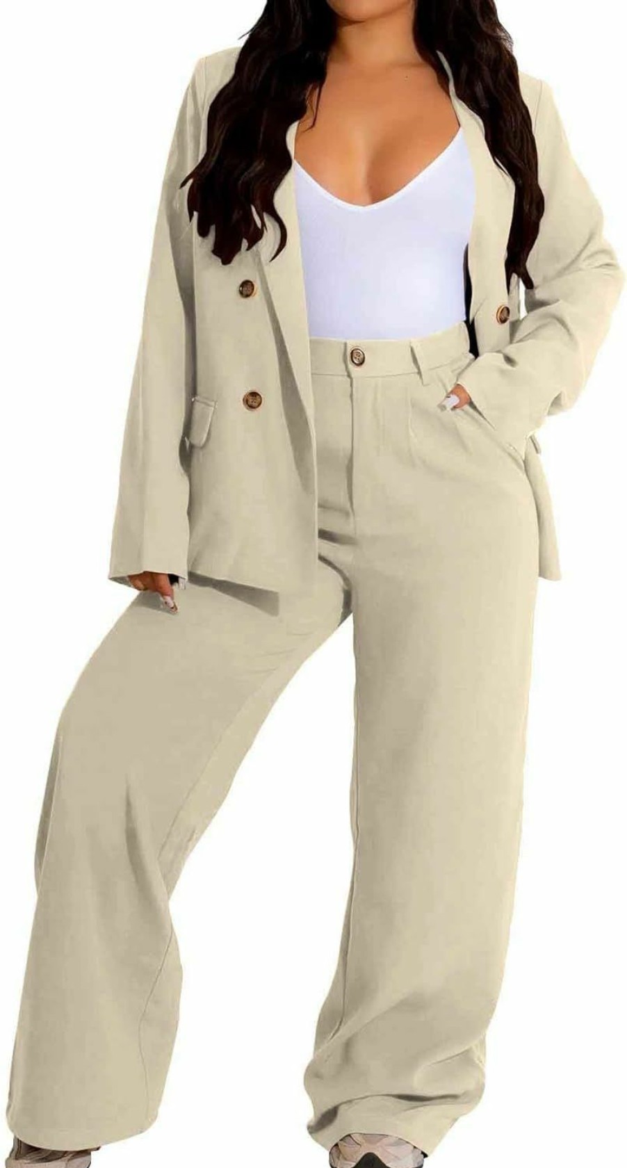 Wholesale HBQ Women'S Two Piece Outfits Casual Blazer Jacket Wide Leg Work Pants Business Suit Sets With Pocket