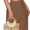 New LYANER Lyaner Women'S 2 Piece Outfits Sleeveless Tank Crop Top And Wrap Split Slit Ruched Bodycon Midi Skirt