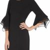 Clearance Adrianna Papell Adrianna Papell Women'S Stretch Knit Crepe Sheath Dress With Tiered Organza Bell Sleeve