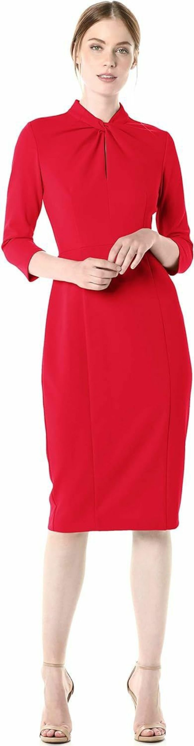 New Donna Morgan Donna Morgan Women'S Stretch Crepe 3/4 Sleeve Twisted Neckline Sheath Dress