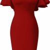 Hot Memoriesea Memoriesea Women'S Elegant Ruffle Sleeve Formal Party Cocktail Pencil Midi Dress