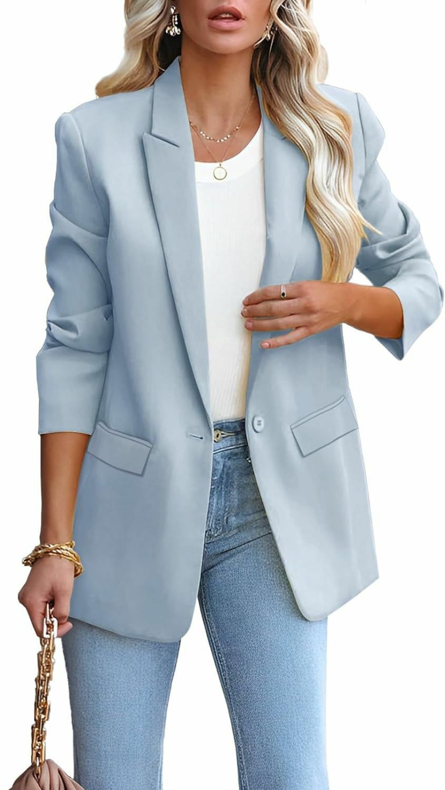 Best LCRRRN Womens Casual Loose Blazers Long Sleeve Pockets Work Office Jacket Blazer