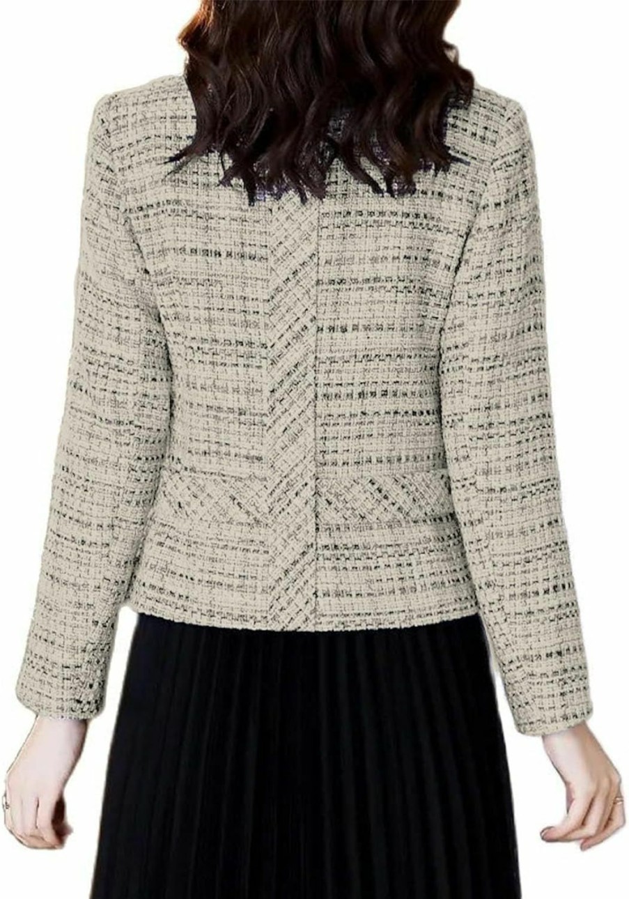 New Mina self Tweed Plaid Blazers Jackets For Women Cropped Lapel Open Front 2023 New Fall Winter Fashion Work Office Outfit