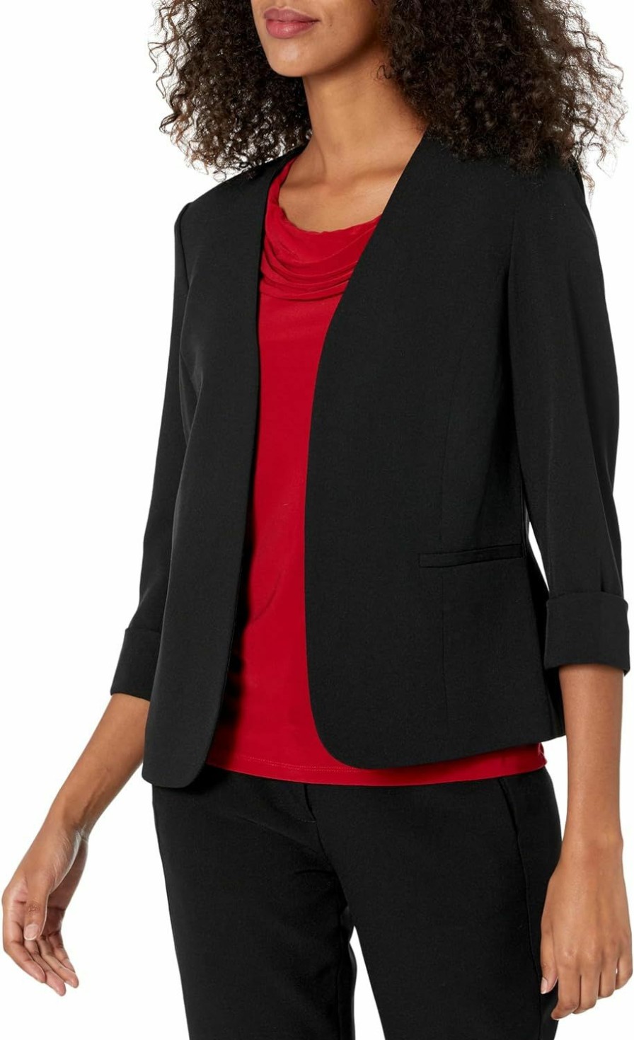 Online Kasper Kasper Women'S Stretch Crepe Open Cardigan Jacket W/Rolled Cuff