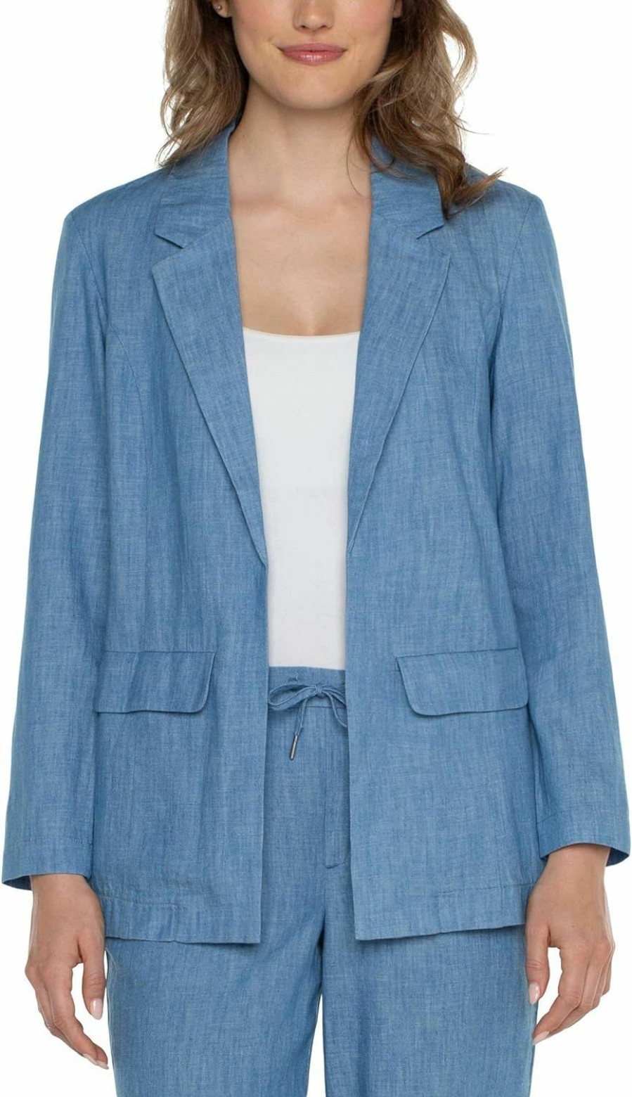 Best Liverpool Liverpool Women'S Petite Chambray Boyfriend Blazer With Princess Darts