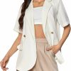 Hot SweatyRocks Sweatyrocks Women'S Casual Lapel Neck Pocket Blazer Short Sleeve Button Down Work Office Blazer Jacket