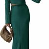 Best PRETTYGARDEN Prettygarden 2024 Fall 2 Piece Outfits For Women Rib Knit Crop Top And Slit Maxi Dress Skirt Sets Tracksuit