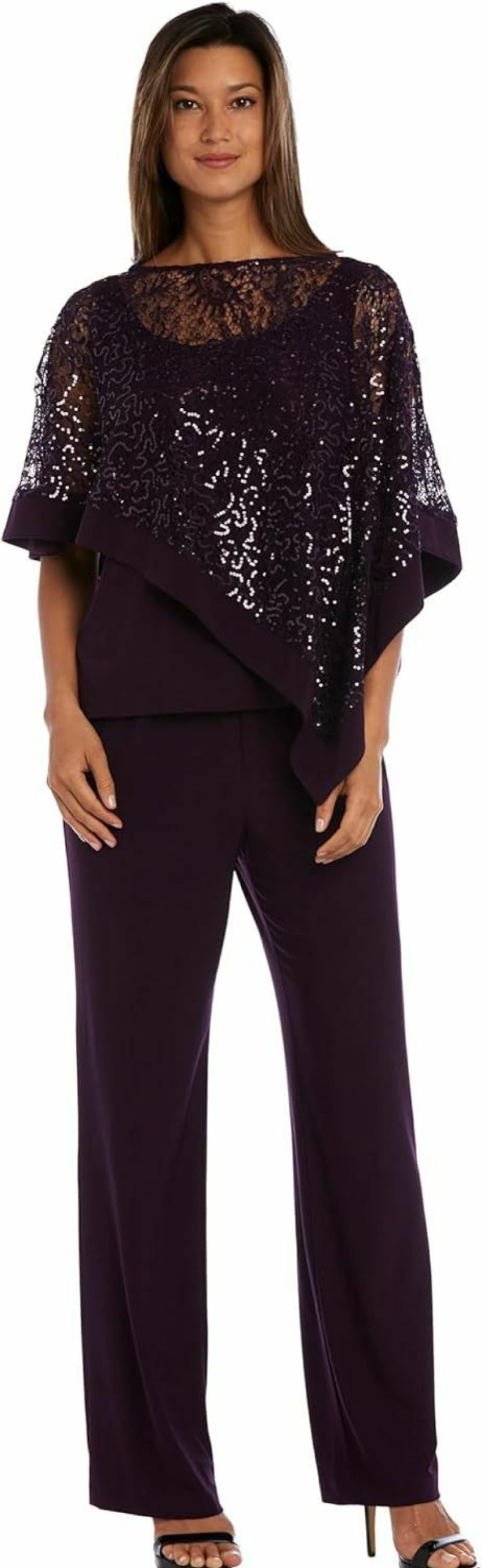 Online R&M Richards R&M Richards Sequin Lace Poncho Pants Set