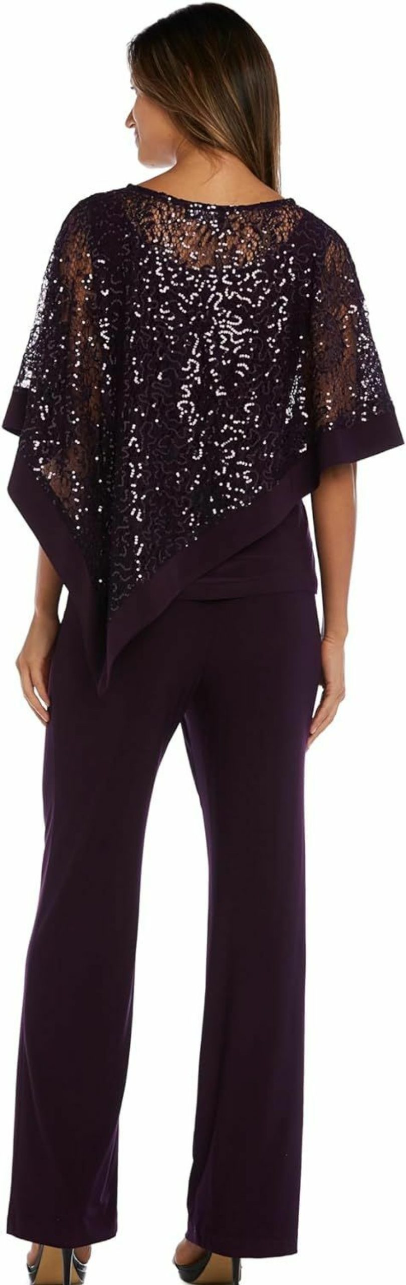 Online R&M Richards R&M Richards Sequin Lace Poncho Pants Set