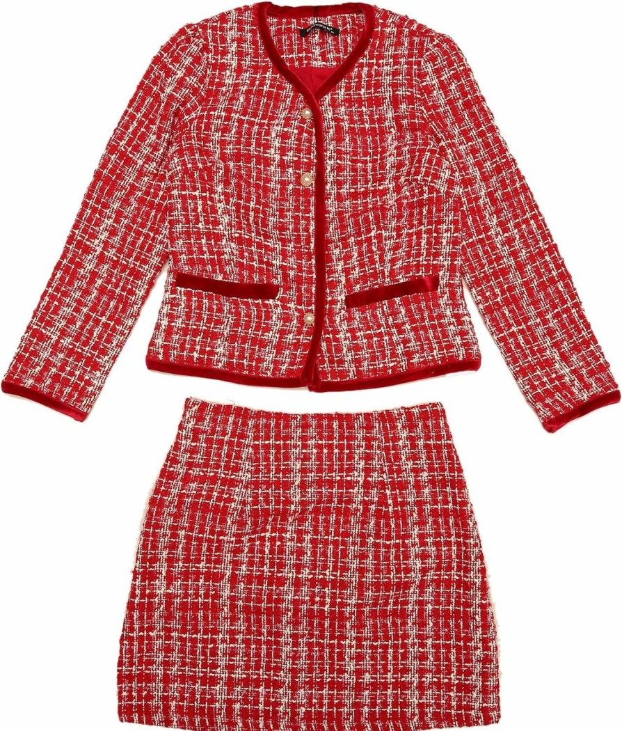 Wholesale Allegra K Allegra K Business Suit Set For Women'S 2 Piece Outfits Plaid Tweed Short Blazer Jacket And Skirt Sets