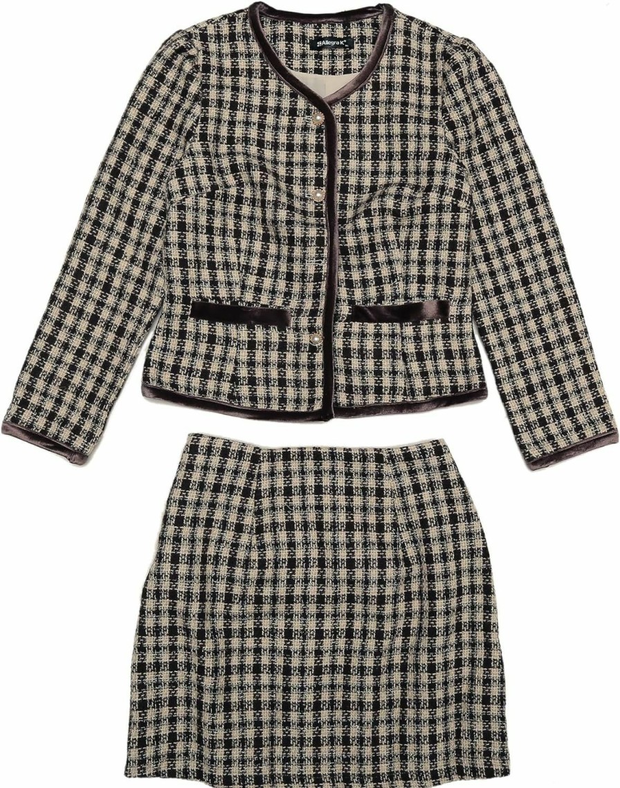 Wholesale Allegra K Allegra K Business Suit Set For Women'S 2 Piece Outfits Plaid Tweed Short Blazer Jacket And Skirt Sets