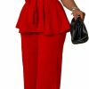 Online Ekaliy Ekaliy Women'S 2 Piece Outfits Suit Set Short Sleeve Peplum Top Flared Pants Sets Business Pantsuits