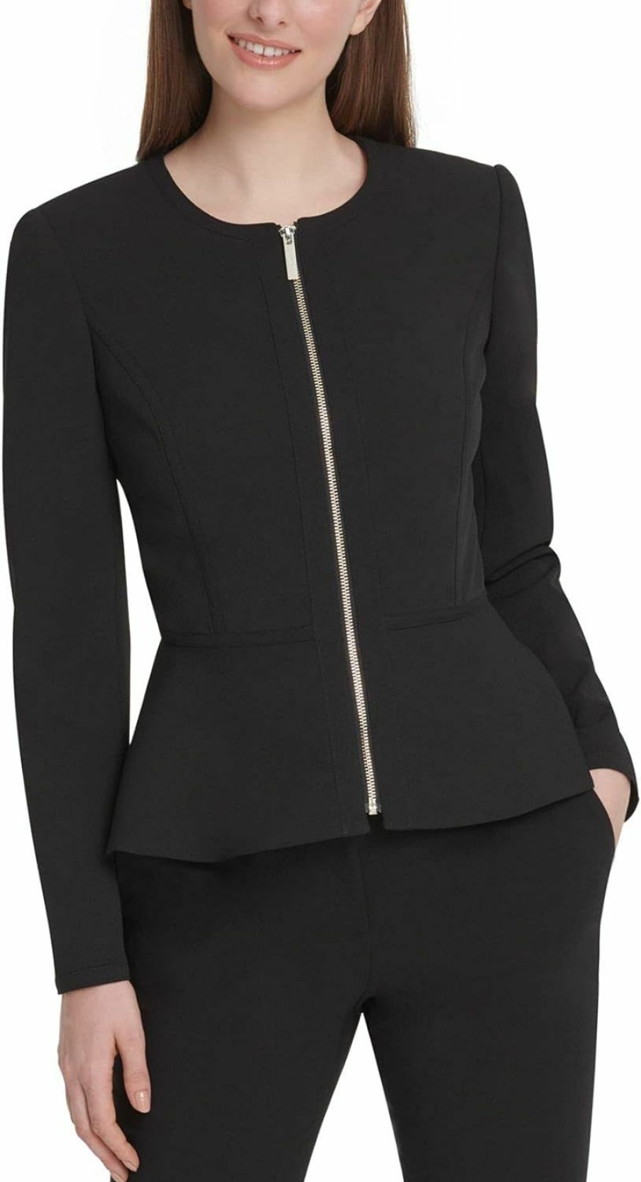 New DKNY Dkny Women'S Collarless Zip Front Jacket