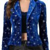 New Allegra K Allegra K Printed Velvet Blazer For Women'S 1 Button Business Office Crop Halloween Metallic Stars Jacket Suit