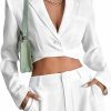 Online Milumia Milumia Women'S Shoulder Pad Tie Back Long Sleeve Lapel Crop Wrap Blazer Jacket Outerwear