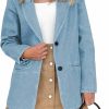 Best Fisoew Fisoew Womens Denim Blazers Long Sleeve Work Office Single Breasted Jean Jacket With Pockets