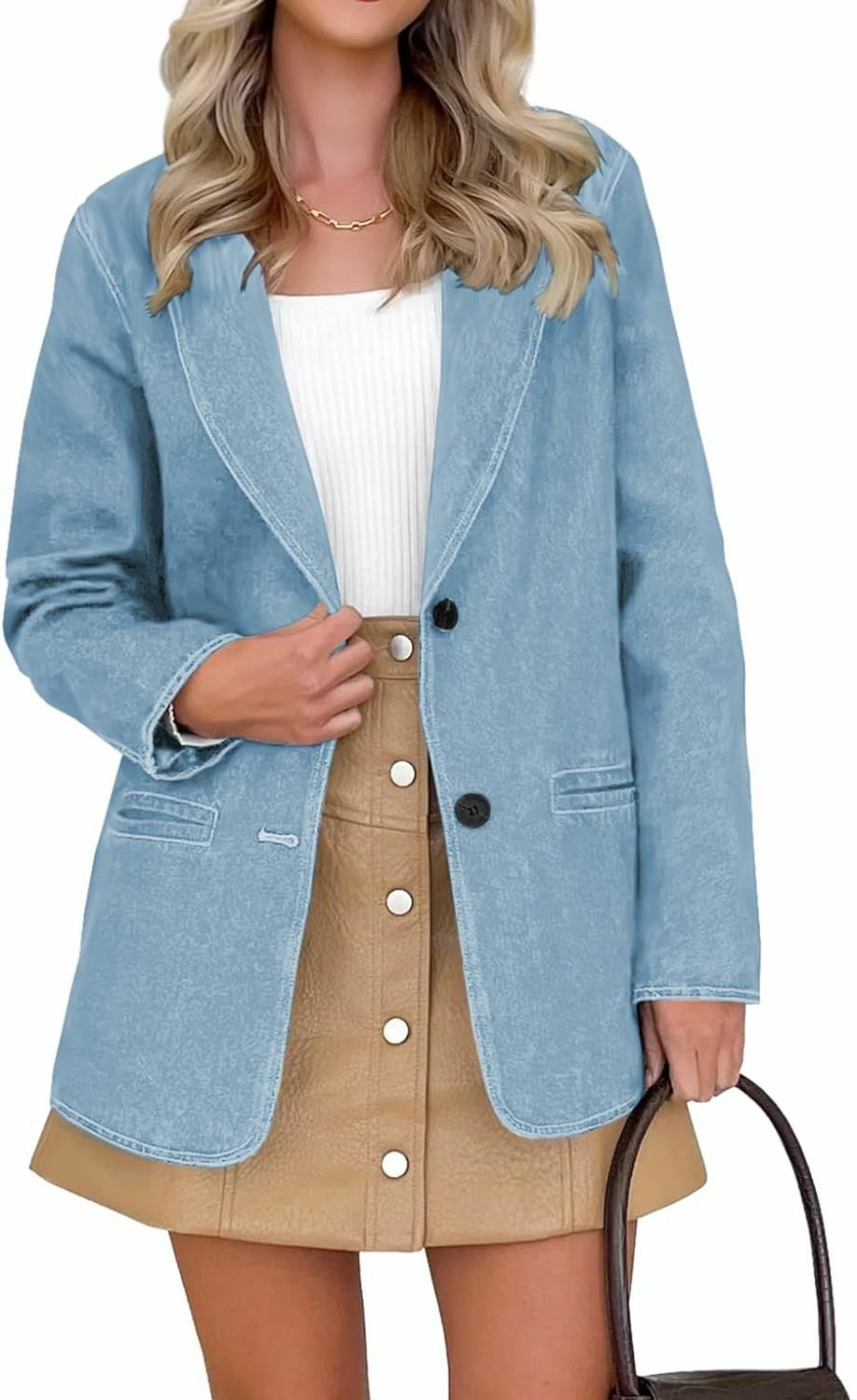 Best Fisoew Fisoew Womens Denim Blazers Long Sleeve Work Office Single Breasted Jean Jacket With Pockets