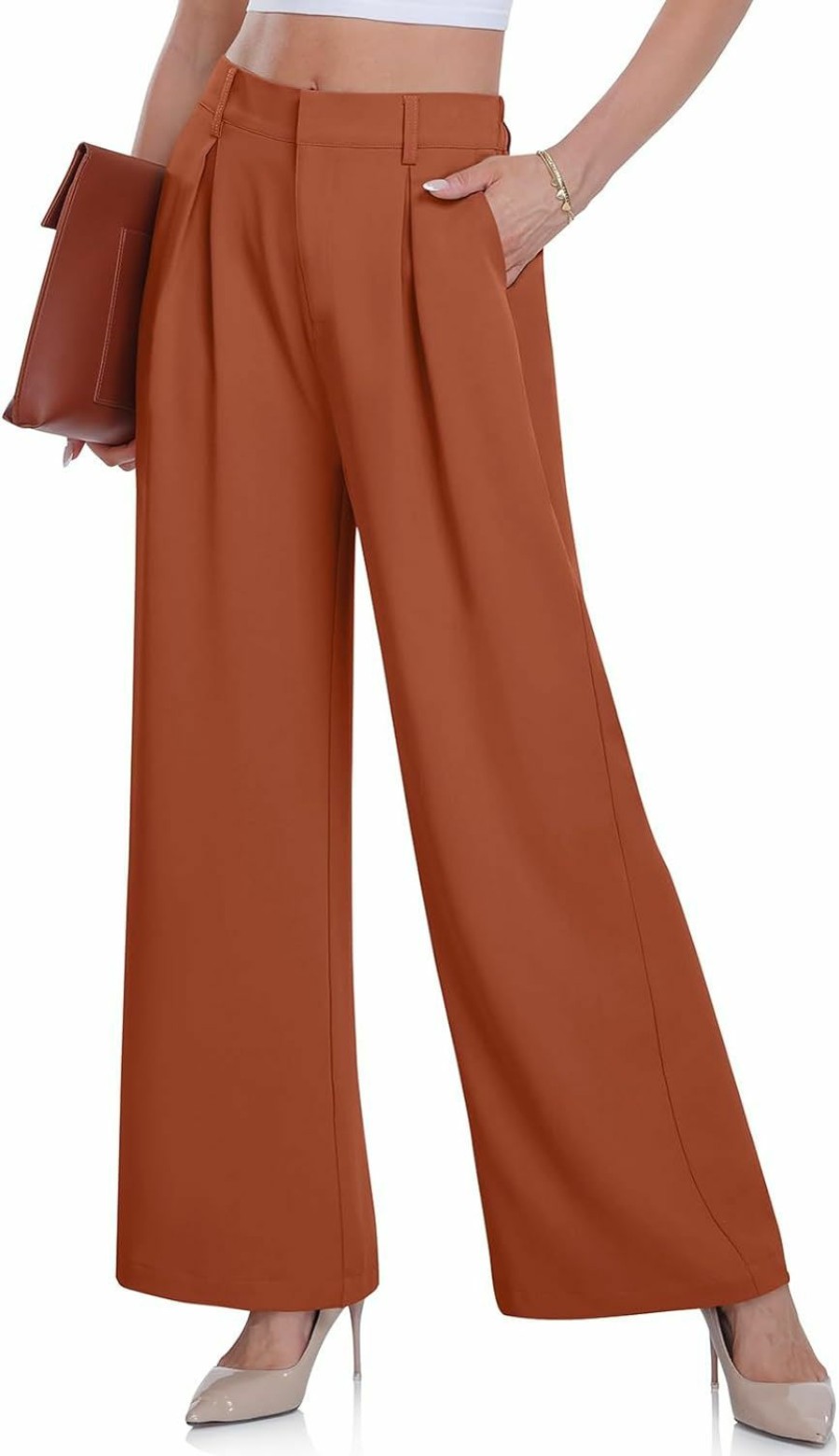 Best DACESLON Women'S Wide Leg Dress Pants High Elastic Waisted In The Back Business Work Causal Trousers Long Straight Suit Pants