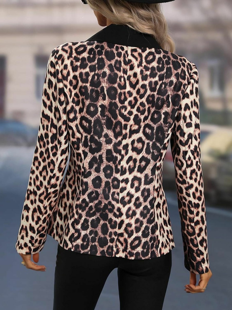 Wholesale WDIRARA Wdirara Women'S Leopard Print Lapel Collar Double Button Elegant Jacket Blazer