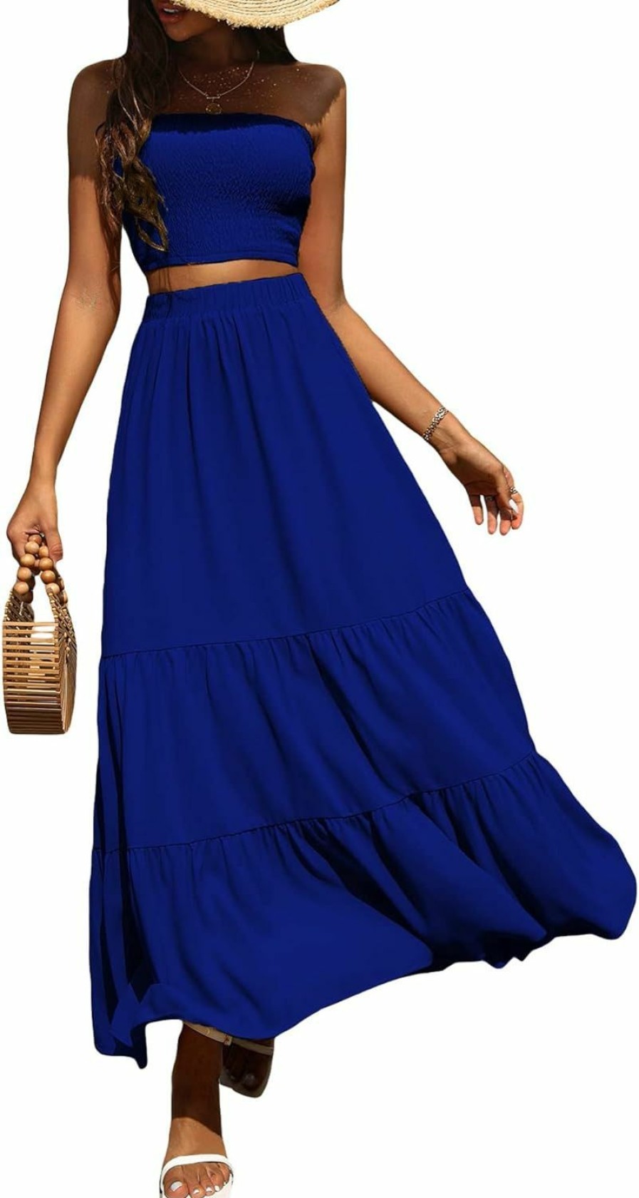 Hot Verdusa Verdusa Women'S 2 Piece Outfit Crop Tube Top And Ruffle Hem Flowy Maxi Skirt Sets