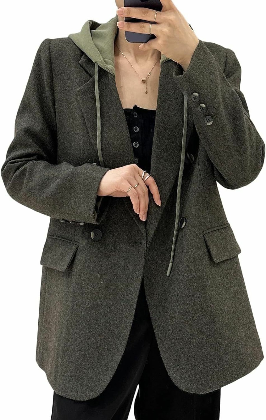 New Mina self Oversize Blazer Jacket For Women Hooded 2024 New Four Seasons Plus Size Casual Open Front Work Office Suit (Xs-Xxl)