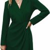 Hot EXLURA Exlura Women'S 2024 Long Sleeve Wrap V Neck Bodycon Formal Work Dress Ruched Cocktail Mini Dress Elegant Teacher Dresses