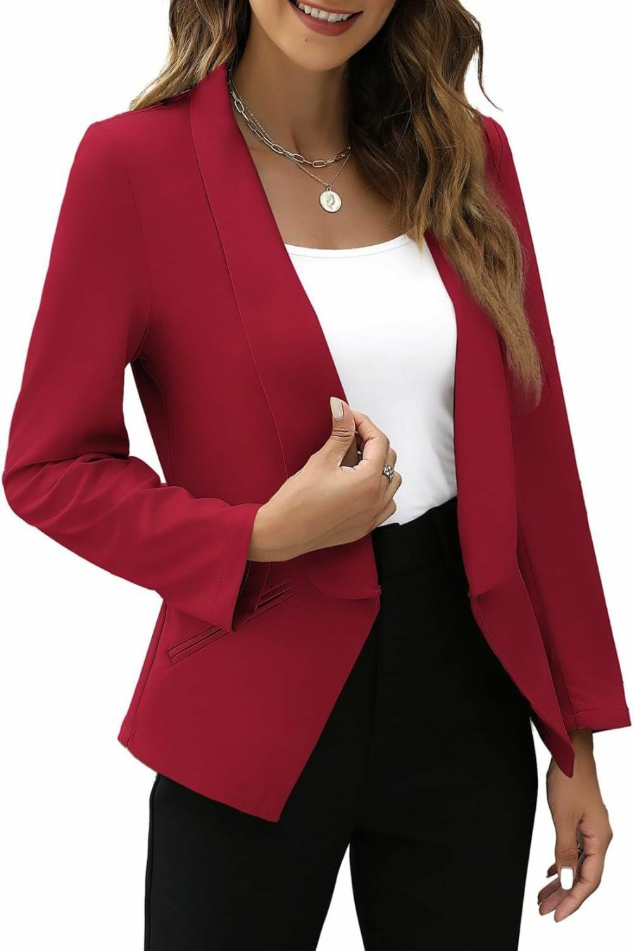 Hot Sucolan Womens Casual Blazers Open Front Long Sleeve Jacket Work Office Suit Jackets Blazer