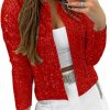 Clearance KIRJAUDU Kirjaudu Women Open Front Sequin Jacket Puff Long Sleeve Short Blazer Casual Coat