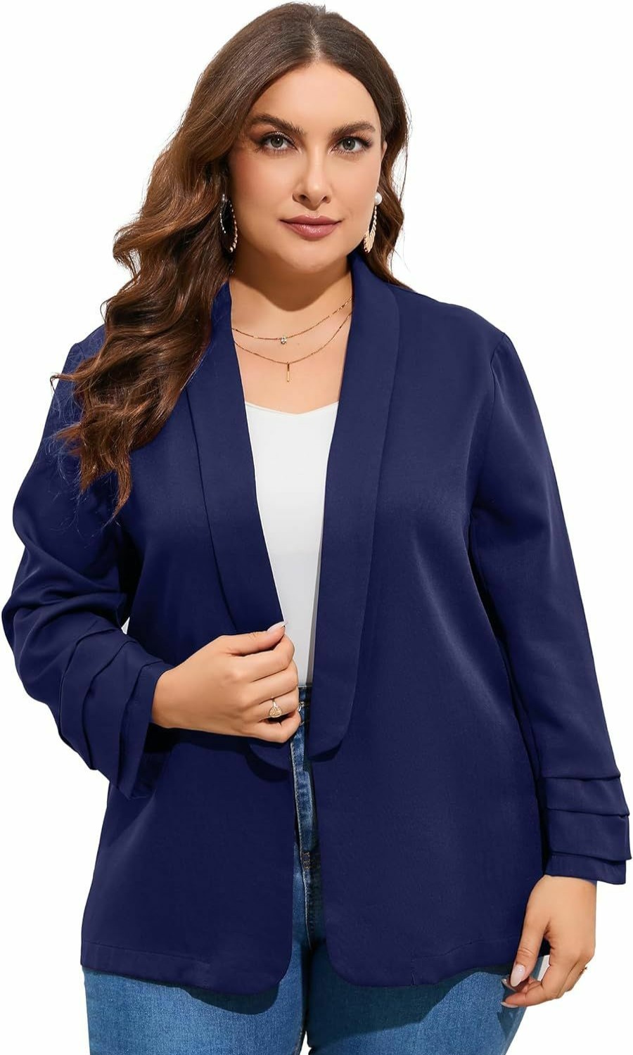 Best ShopWonder Womens Plus Size Casual Pocketed Blazer Office Open Front 3/4 Sleeve Cardigans Jacket Work Suit