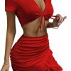 Wholesale MakeMeChic Makemechic Women'S Summer 2 Piece Outfit Tie Front Crop Top Ruffled Trim Ruched Mini Skirt Set