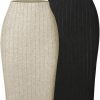 New BEAUDRM Women'S 2 Sets Ribbed Knit Tube Crop Top And Split Bodycon Skirt Sets