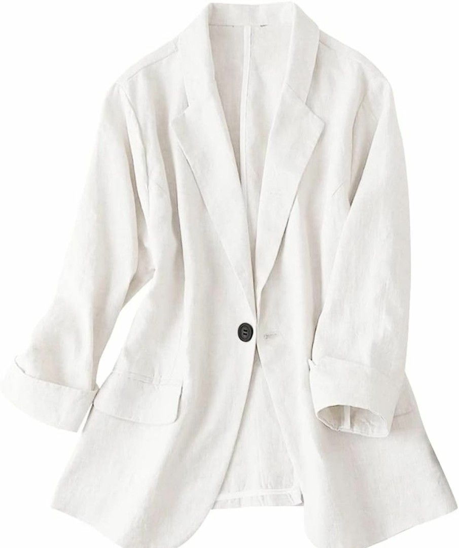 Clearance IDEALSANXUN Idealsanxun Womens Linen Blazer Notch Lapel One Button Suit Coat Jackets