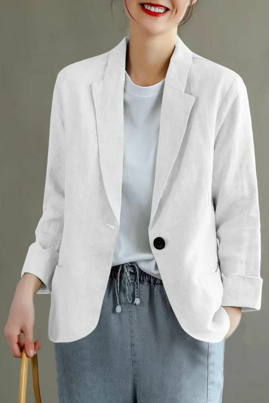 Clearance IDEALSANXUN Idealsanxun Womens Linen Blazer Notch Lapel One Button Suit Coat Jackets